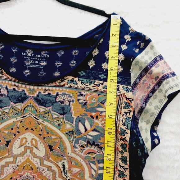 T-Shirt Size 1X Navy Mandala Boho Whimsycore Festival Lucky Brand Y2K Resortwear - Picture 4 of 10